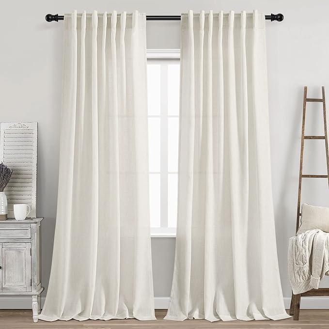 Nanspring Cream Linen Curtains 87 Inches Long by Nanspring