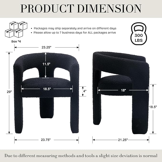 Black Dining Chairs Set of 4, Upholstered Sherpa Barrel Chairs - Image 2