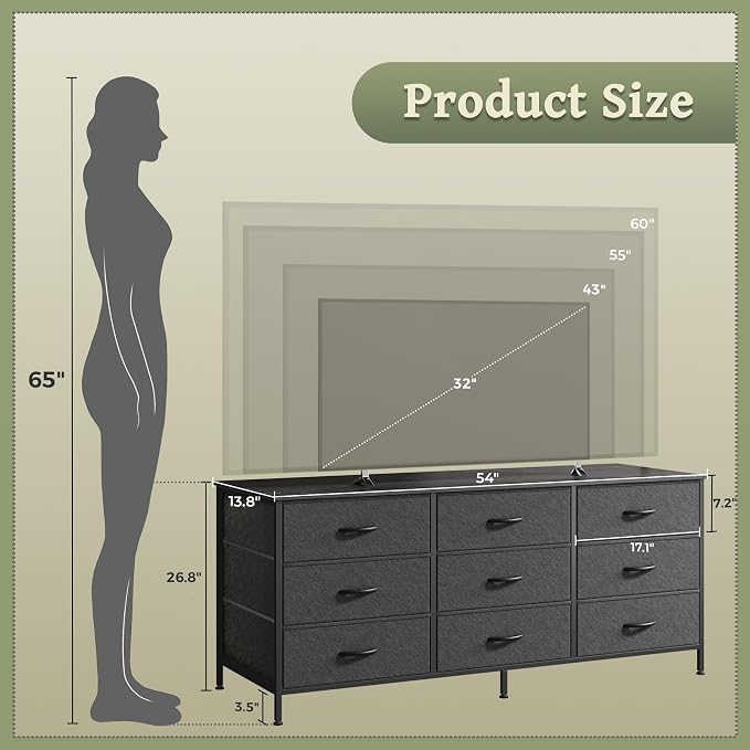 Huuger 9 Drawer Dresser, 55 Inch TV Stand - Image 3