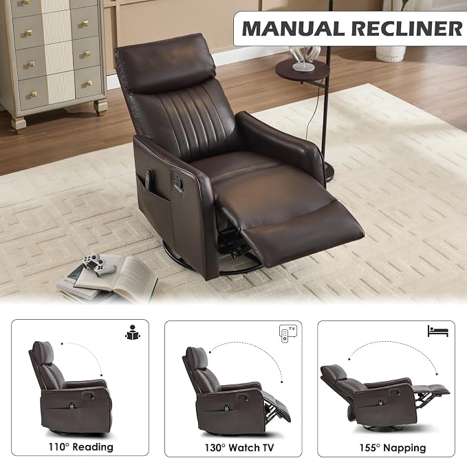Trustyue Swivel Rocker Recliner Chair, 360° Swivel Recliner - Image 7