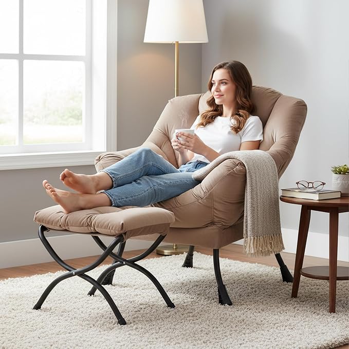 Welnow Lazy Chair with Ottoman, Modern Accent Chair with Armrests and a Side - Image 8