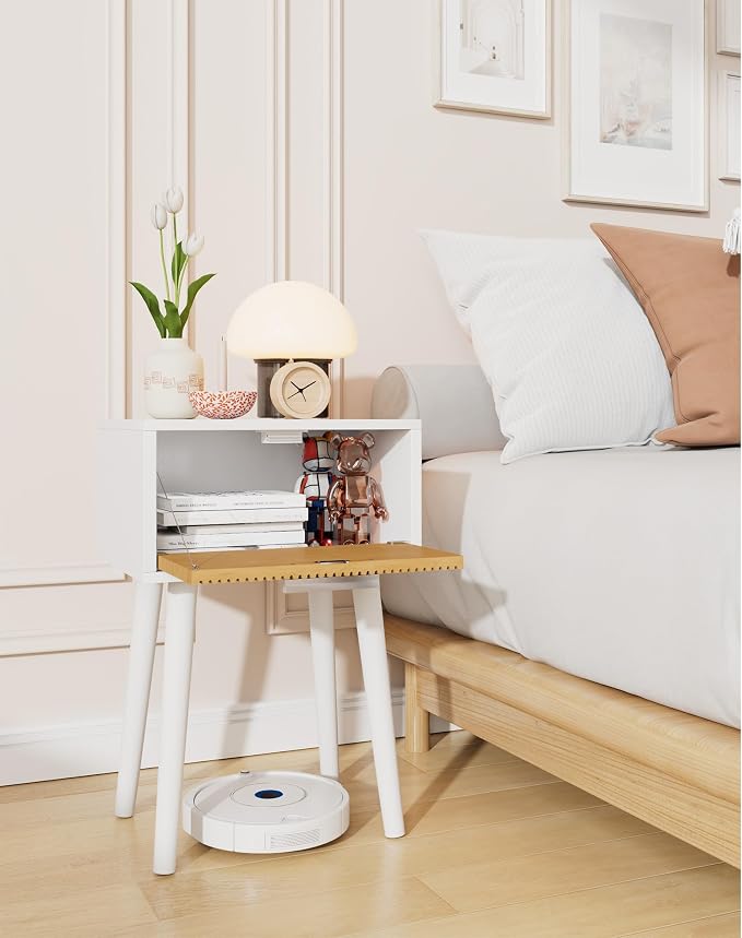 YMYNY Narrow Fluted Nightstand, Small End Table, Modern Coffee Table - Image 2