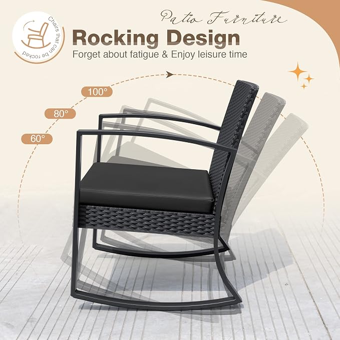 Greesum 3 Pieces Outdoor Furniture Set Patio Bistro Rocking Chairs - Image 5