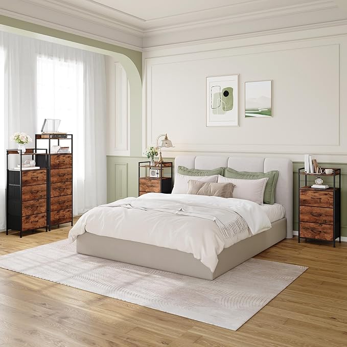 Somdot Nightstand with 3 Drawers, Dresser with Fabric Bins - Image 2