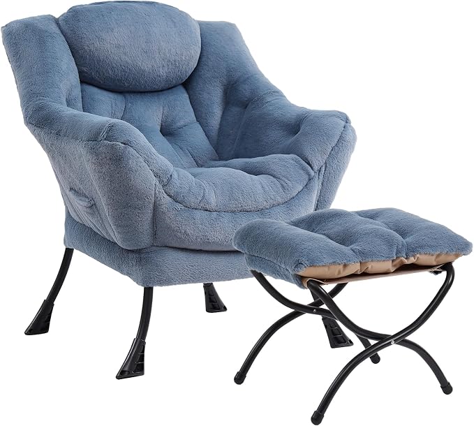 MBOOYOME Lazy Chair with Folding Ottoman, Modern Accent Armchair with Armrests by MBOOYOME