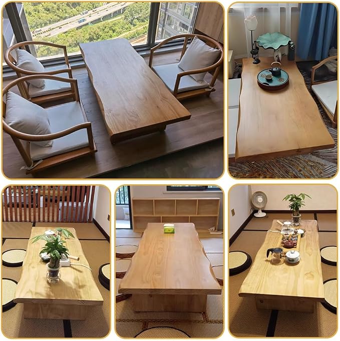 200 cm Solid Wood Low Coffee Table in Japanese Style, Tatami Meditation Table - Image 3