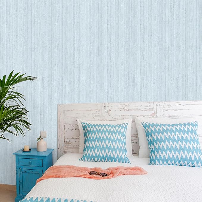 Light Blue Textured Grasscloth Peel and Stick Wallpaper, Waterproof Removable - Image 6