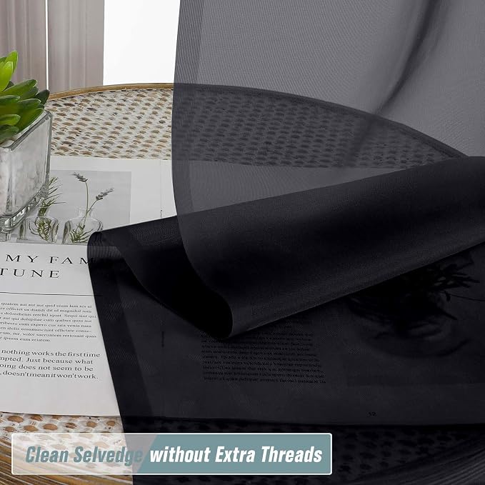 Black Small Sheer Curtains Tier 24 Inches Length 2 Pieces, Light Filtering Cafe - Image 5
