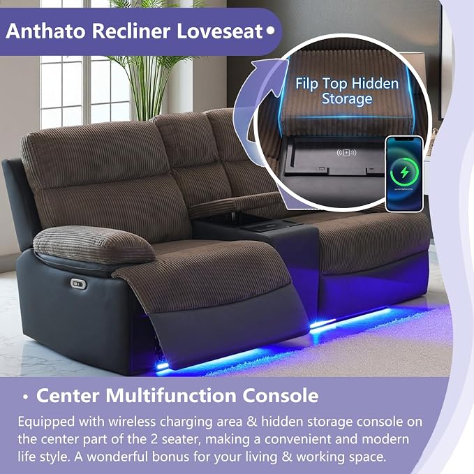 Fabric Power Reclining Sofa Set, Living Room Furniture Sets, Recliner Loveseat - Image 4