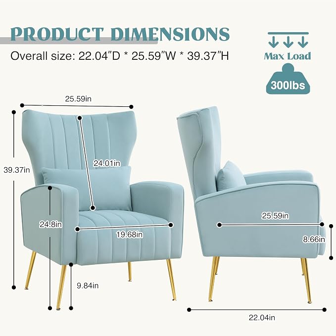 Modern Accent Chairs Set of 2 Upholstered Living Room Chairs, High Back Arm - Image 2