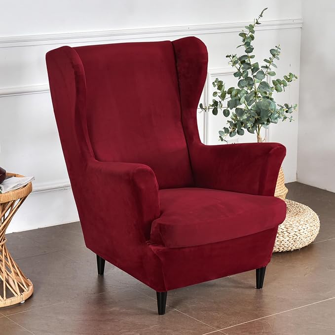HAOYONG Velvet Wingback Armchair Covers 2-Piece Elastic Stretch Wingback Chair - Image 2