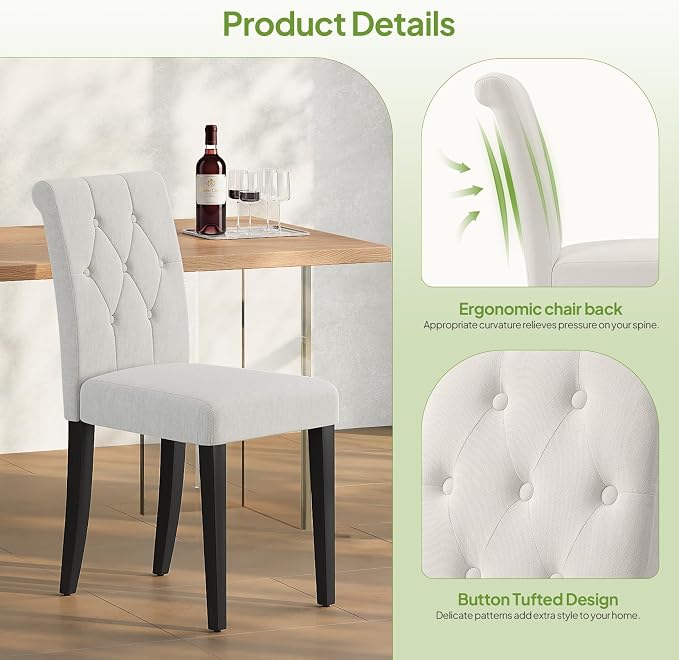 Welzona Upholstered Dining Chairs Set of 2, Modern Button Tufted Parsons Design - Image 6