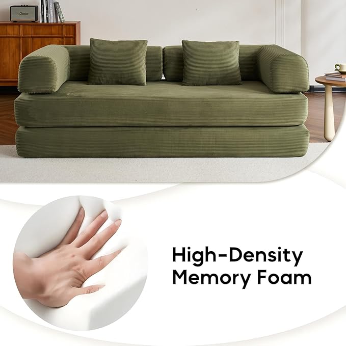 ZEIINPA Convertible Folding Couch Bed, Comfy Corduroy Sleeper Floor Sofa Bed - Image 4