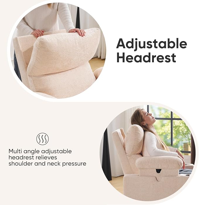 Swivel Rocker Recliner with Adjustable Armrests, Rocking Nursery Chair with - Image 7
