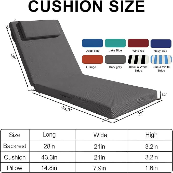 Outdoor Chaise Lounge Cushions, 71x21 Inch Olefin Water & Fade Resistant Pool - Image 3