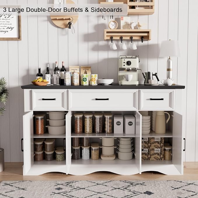 56" Modern Farmhouse Sideboard Buffet Cabinet - Image 3