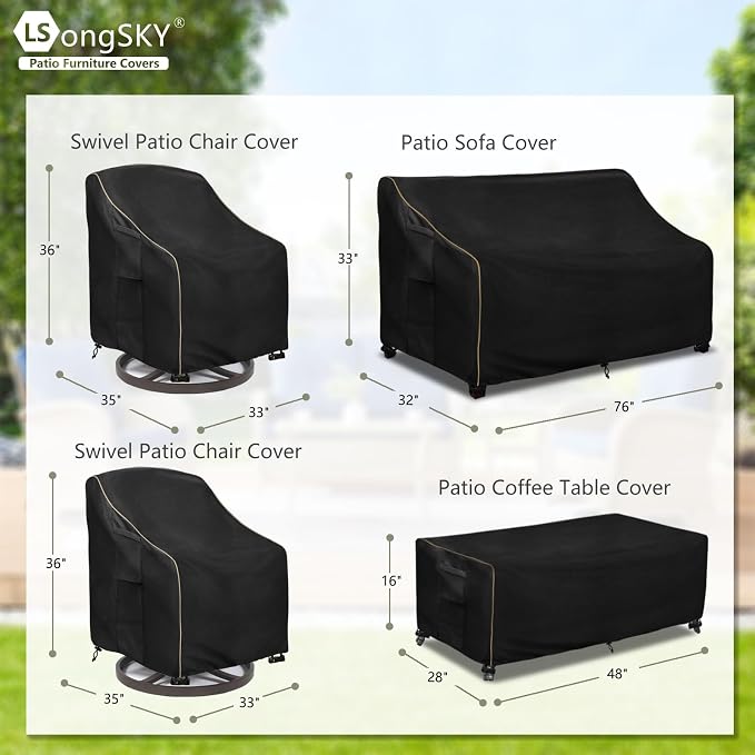 Patio Furniture Covers 4 Piece Set, 600D Heavy Duty Outdoor Furniture Covers - Image 4