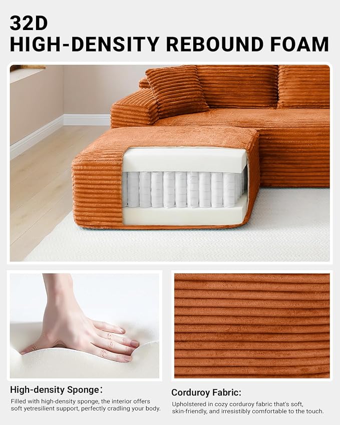 Cloud Sectional Couch, Corduroy Boneless Couches - Image 3