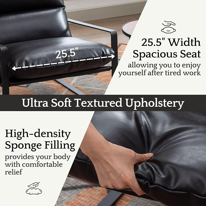 LukeAlon Modern PU Leather Accent Armchairs Set of 2, Upholstered Living Room - Image 7