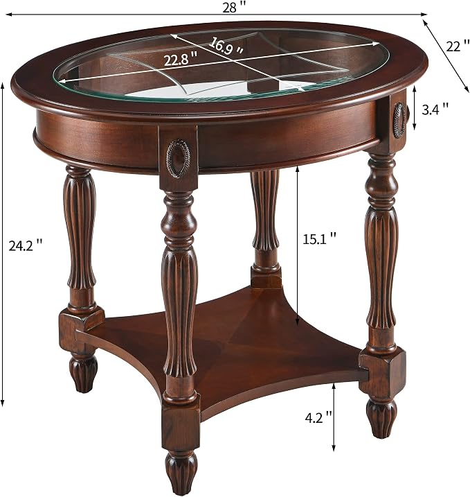 LEEMTORIG Oval Round Glass End Table, 2-Tier Solid Wood Glass Top End Side - Image 3