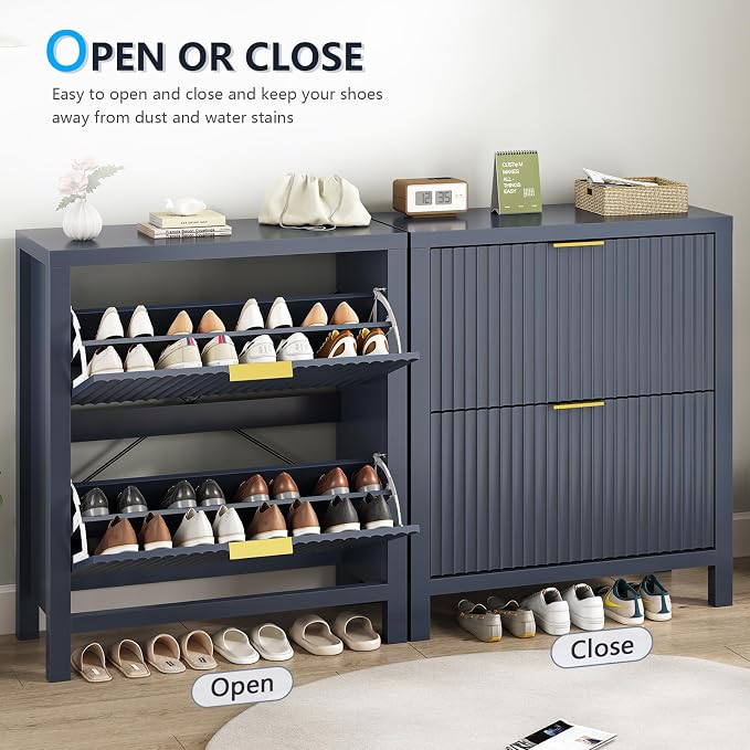 YOMILUVE Shoe Cabinet Storage for Entryway, Fluted Shoe Cabinet - Image 7