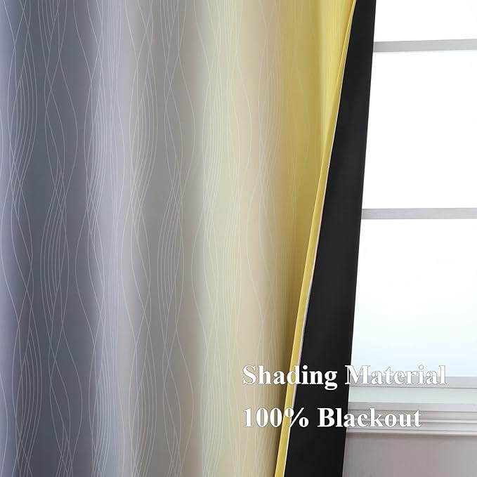 Grey and Yellow Blackout Curtains 84 Inch Length 2 Panels Set, 100% Blackout - Image 5