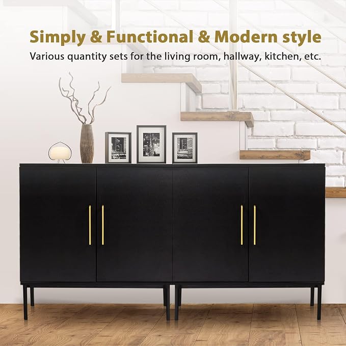 Set of 2 Storage Cabinet with Doors, Modern Black Accent Cabinet, Free Standing - Image 4