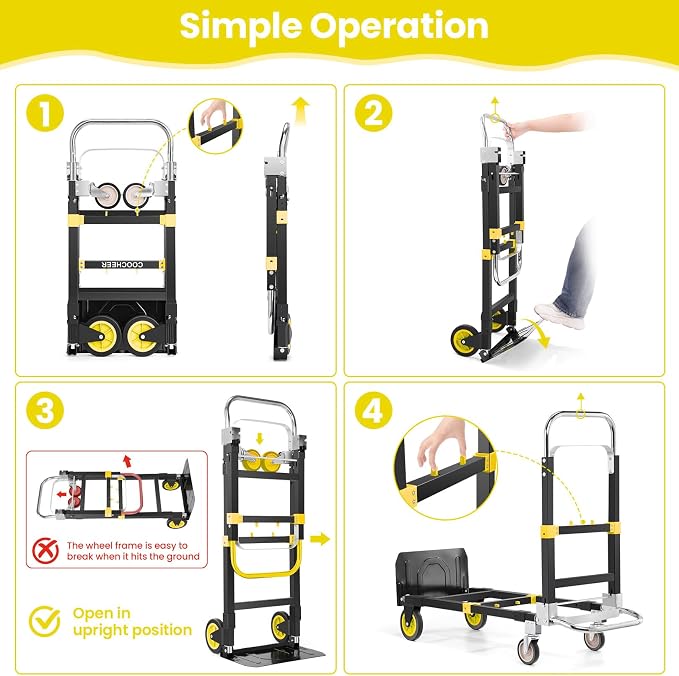 3-in-1 Folding Hand Trucks, 600Lbs Convertible Hand Truck Dolly, Heavy Duty - Image 4