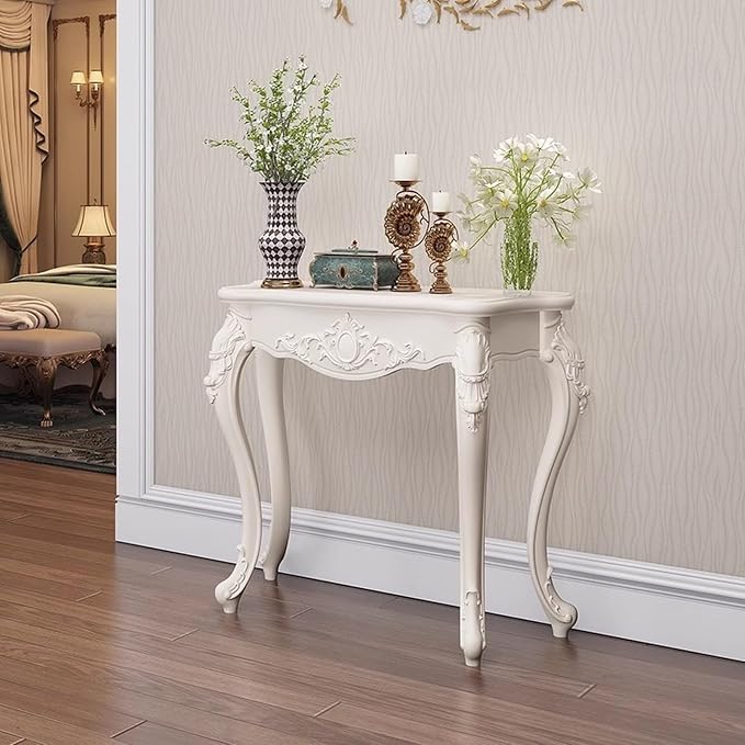 Victorian Style White Console Table, Vintage Entryway Foyer Narrow Sofa Table by Unknown