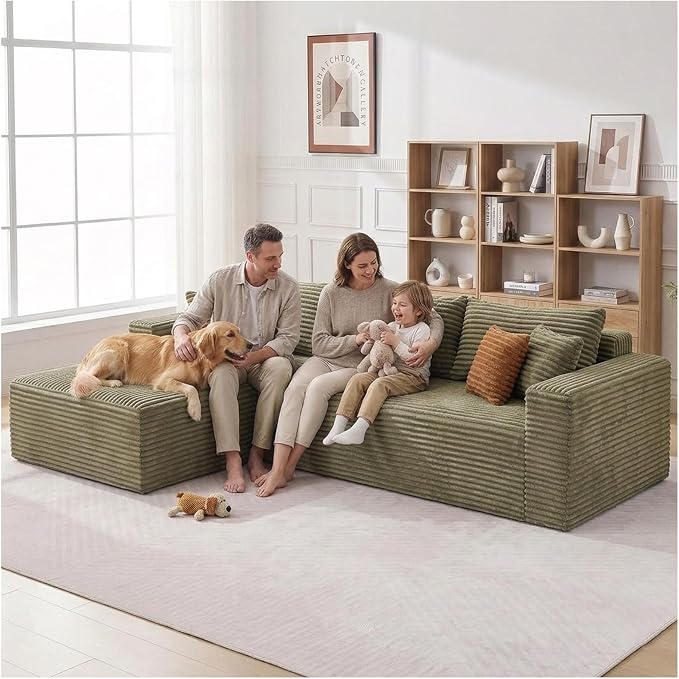 108" Boneless Couch Modular Sectional Sofa, L-Shaped Couch by Urnodel