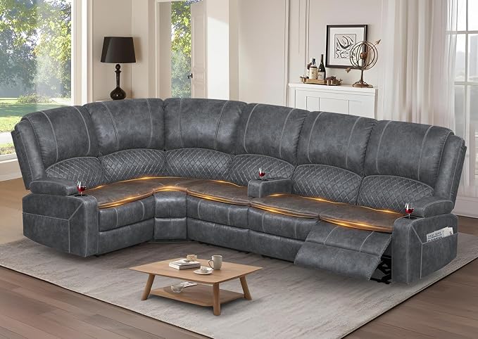 Yolsali Manual Reclining Sectional Sofa Set, 5 Seats 1+1+3 Dutch Velvet by SavortheHappyMoments