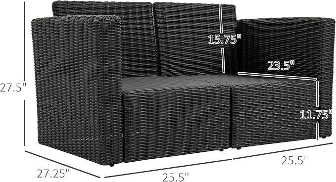 Outsunny 2 Piece Patio Wicker Corner Sofa Set, Outdoor PE Rattan Furniture - Image 7