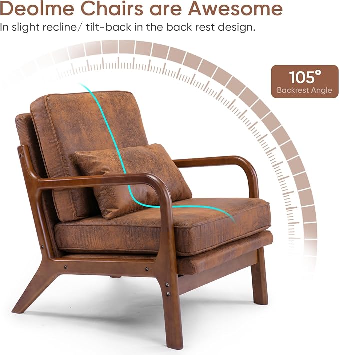 Mid Century Modern Brown Accent Chair Living Room- Comfy Solid Wood Arm Chair - Image 4