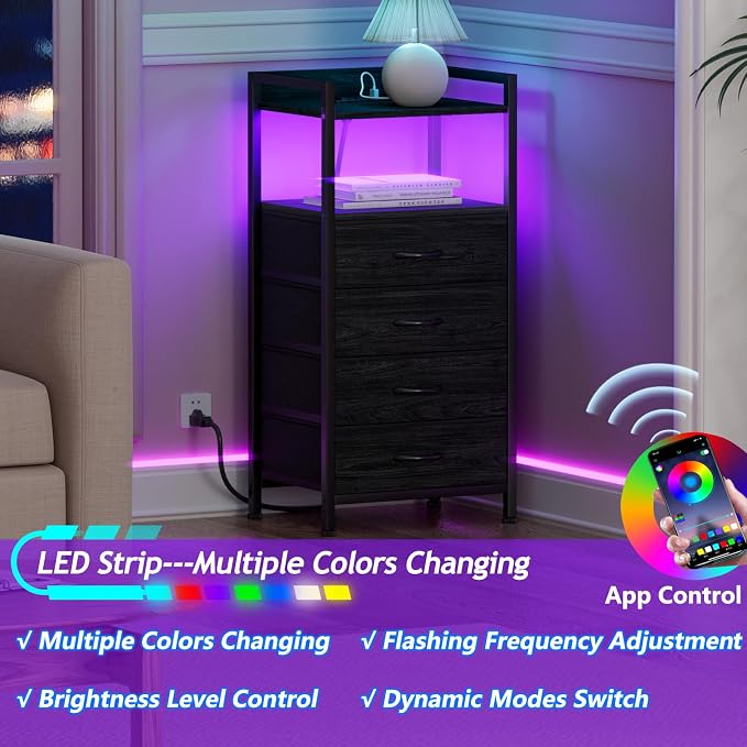 Furnulem Night Stand with Charging Station, Tall Dresser - Image 4