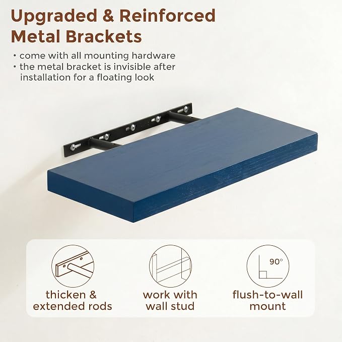 fuqing 20 Inch Floating Shelves | 6.7 Inch Deep Dark Blue Floating Shelves - Image 5