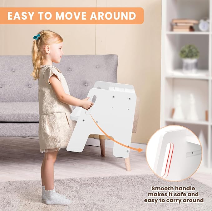 Toddler Step Stool, Wooden Height-Adjustable 2-Step Stool - Image 5