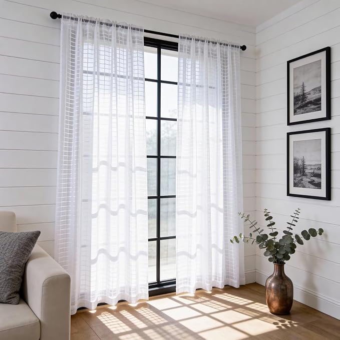 SpaceDresser Check Sheer Curtains 54 Inches Long - Image 4