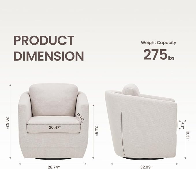 COLAMY 360° Swivel Accent Chair No-Sag Foam & Sturdy Metal Base, Fully - Image 2