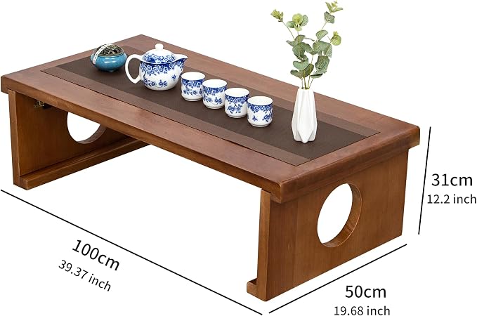 Foldable Japanese Coffee Table，Folding Japanese Floor Table，Natural Brown - Image 2