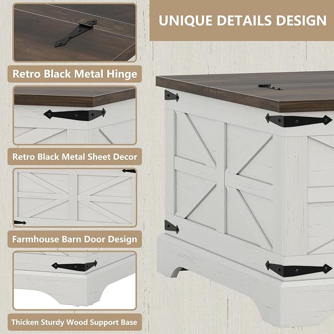 Furnideco Farmhouse Lift Top Coffee Table, Square Wood Center Table - Image 6