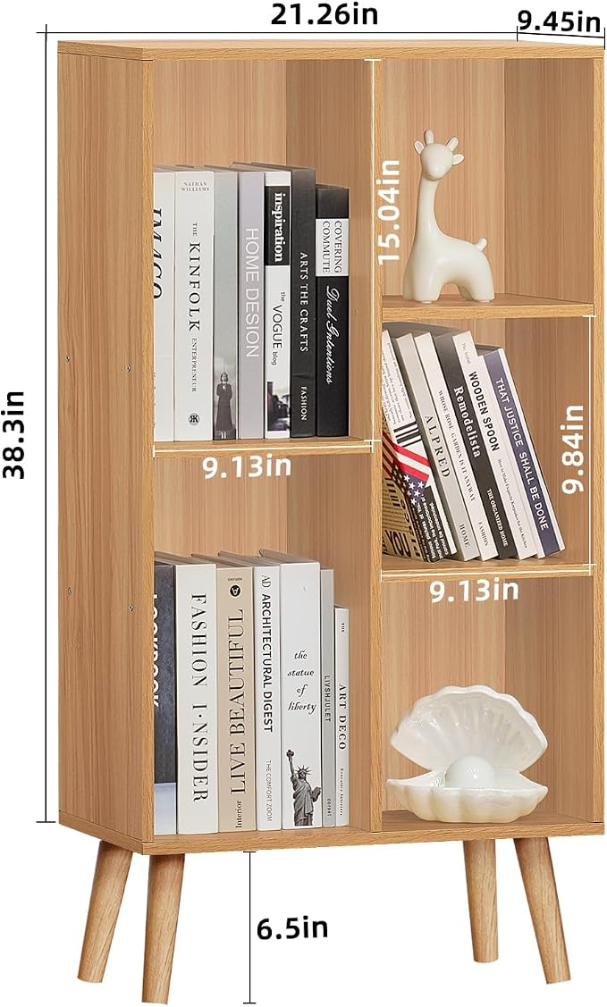 LEYAOYAO Wooden 5 Cube Bookshelf, Natural 3 Tier Book Shelf - Image 2
