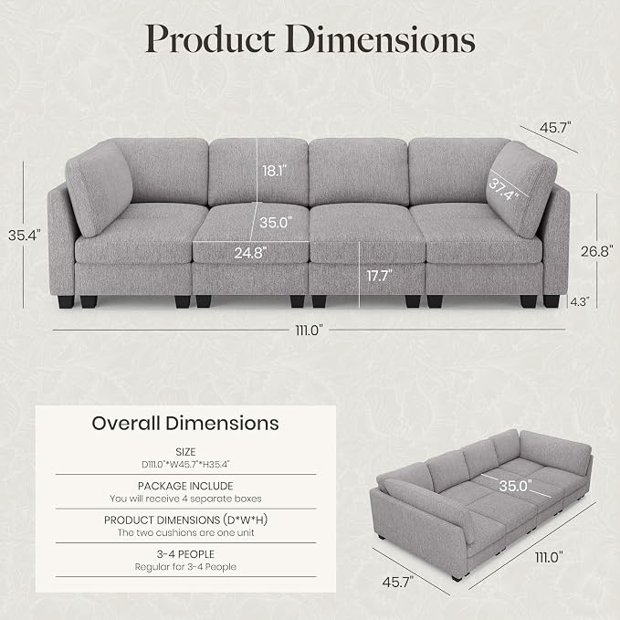 Belffin 111" Cloud Sectional Sleeper Sofa - Image 2