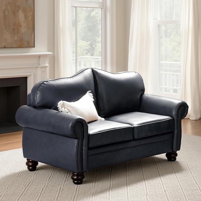 60" Wide Genuine Leather Chesterfield Loveseat, 2 Seat Leather Sofa - Image 3