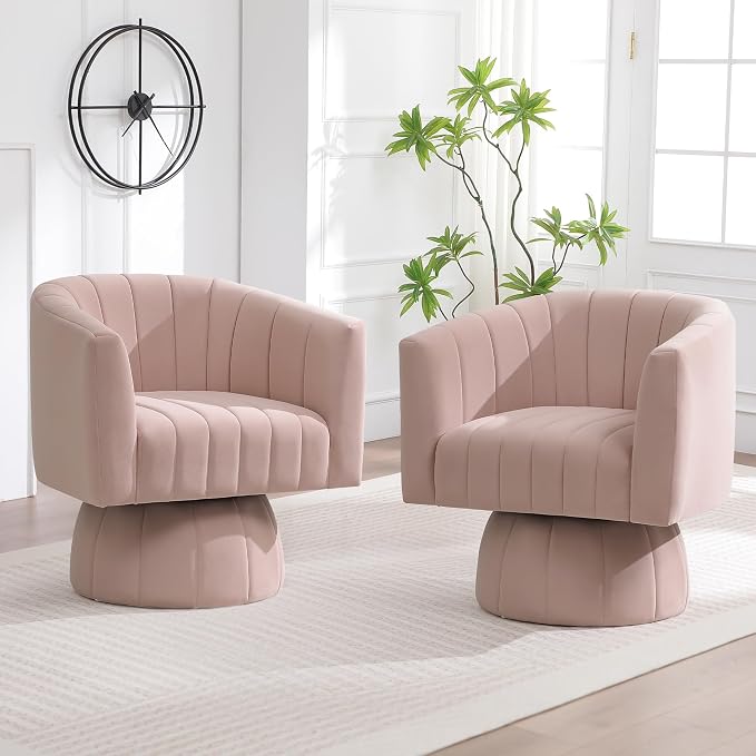 Swivel Accent Barrel Chair Set of 2, Cute Comfy Small Round 360° Arm Chair by YUUIJOAA