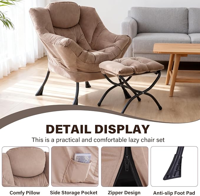 Lazy Chair with Ottoman, Modern Accent Chair Contemporary Sofa Chair with - Image 4