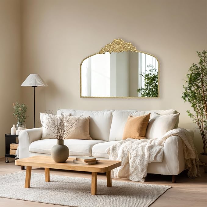 Arch Antique Gold Mirror, 40x30inch Baroque Style Vintage Metal Frame Wall - Image 7