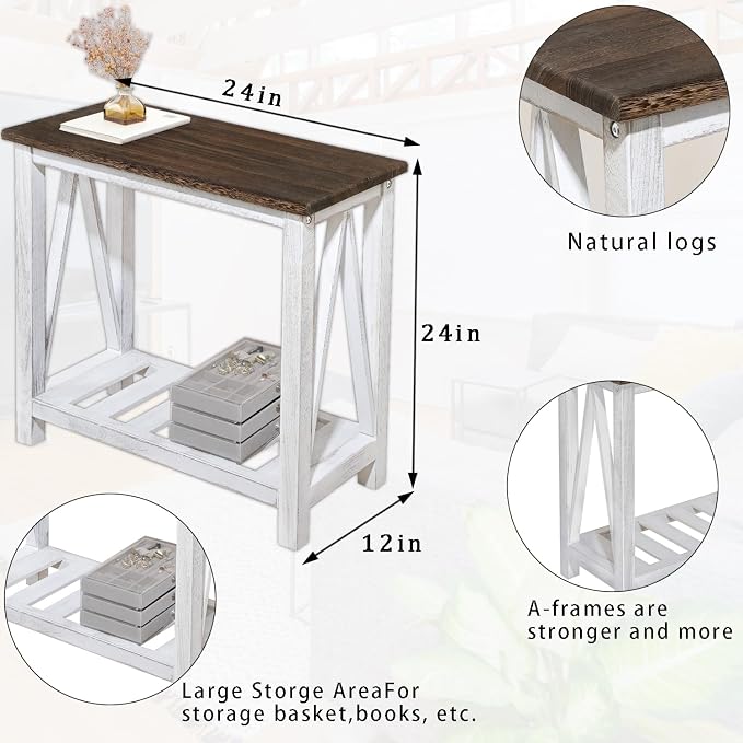 Farmhouse End Table Narrow Side Table Living Room Slim End Tables - Image 3