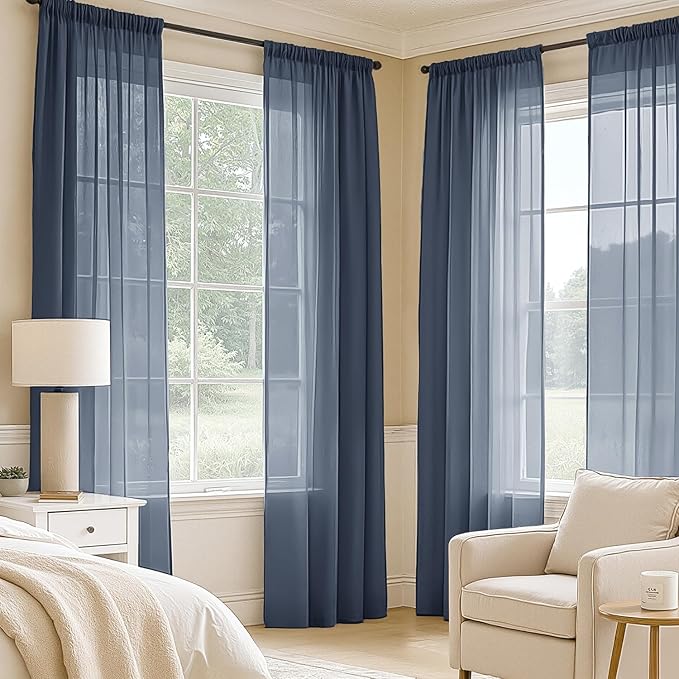 MIULEE Navy Blue Sheer Curtains 84 Inches Long, 4 Panels Set, Light Filtering - Image 2
