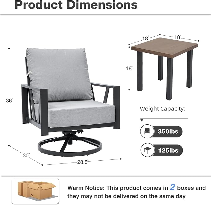 Outdoor Patio Swivel Rocking Chairs Set, Front Porch Furniture - Image 2