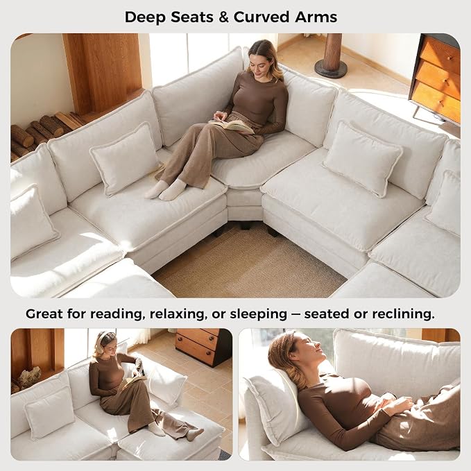 ELUCHANG 114" Oversized V-Shaped Cloud Couch Modular Sectional Sofa - Image 7